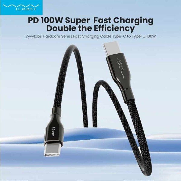 Vyvylabs Hardcore Series Fast Charging Cable Type-C to Type-C 100W Dark Gray VCHCC10-DGY